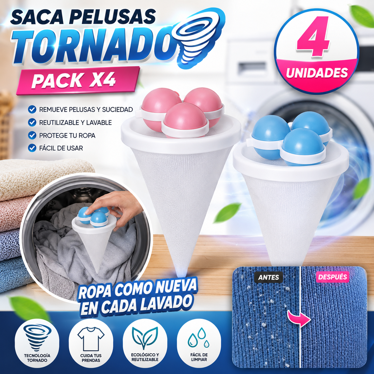 Promo x4 Filtro Atrapa Pelusas para Lavadora