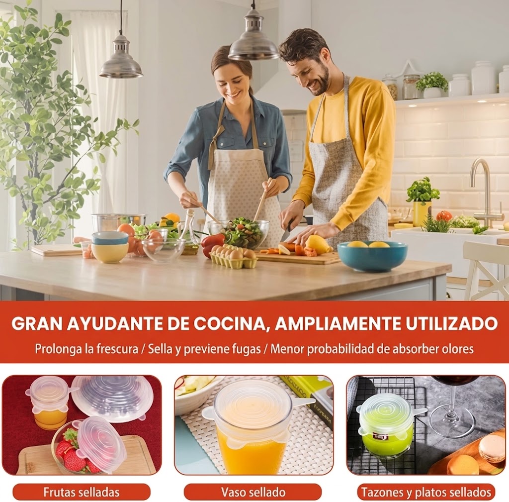 Pack x6 Tapas Selladora Ajustable | Conserva tus alimentos por más tiempo