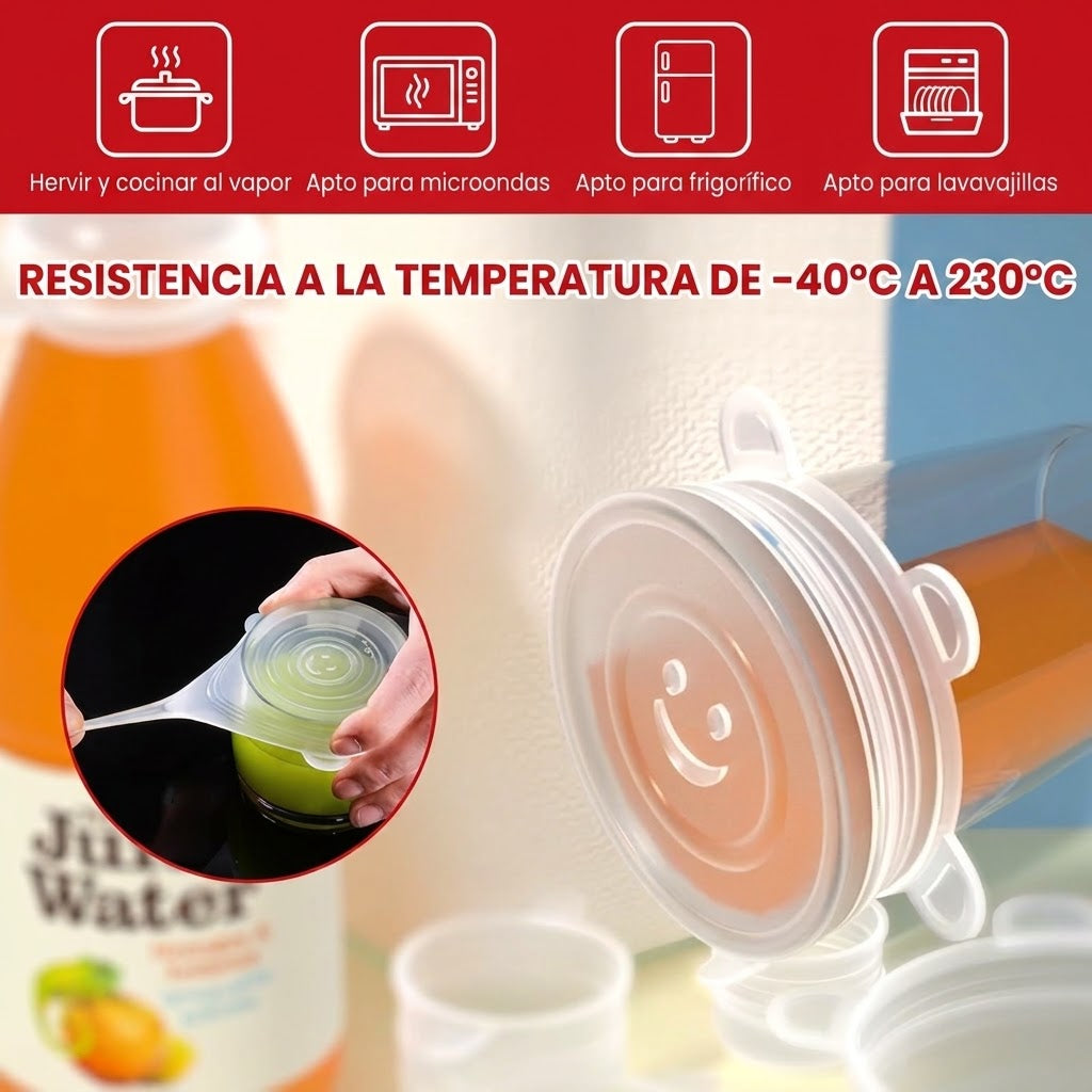 Pack x6 Tapas Selladora Ajustable | Conserva tus alimentos por más tiempo