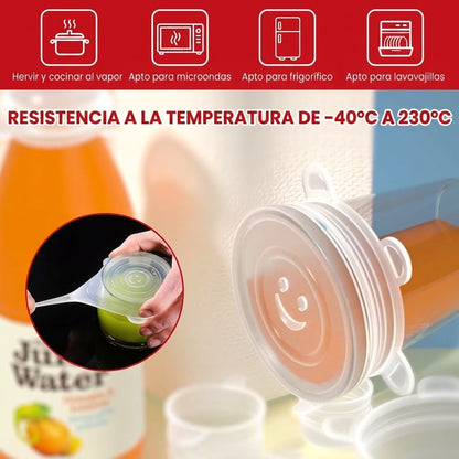 Pack x6 Tapas Selladora Ajustable | Conserva tus alimentos por más tiempo