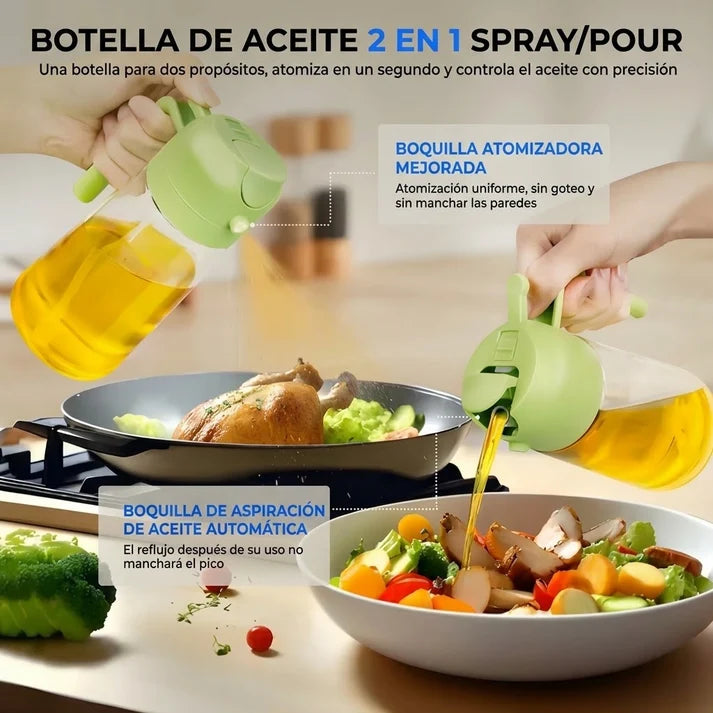 PROMO 2x1 Dispensador de Aceite 2 en 1 | Rocía, Vierte y Cocina sin Desperdiciar