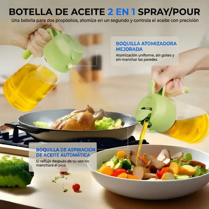 PROMO 2x1 Dispensador de Aceite 2 en 1 | Rocía, Vierte y Cocina sin Desperdiciar