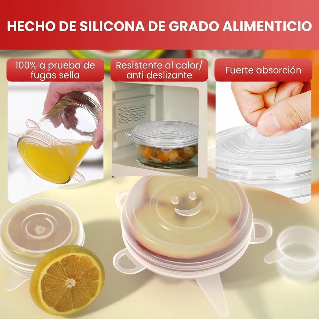 Pack x6 Tapas Selladora Ajustable | Conserva tus alimentos por más tiempo
